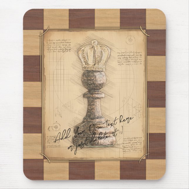 "Pawn King / Queen" Vintages Schachgeschenk Mousepad (Vorne)