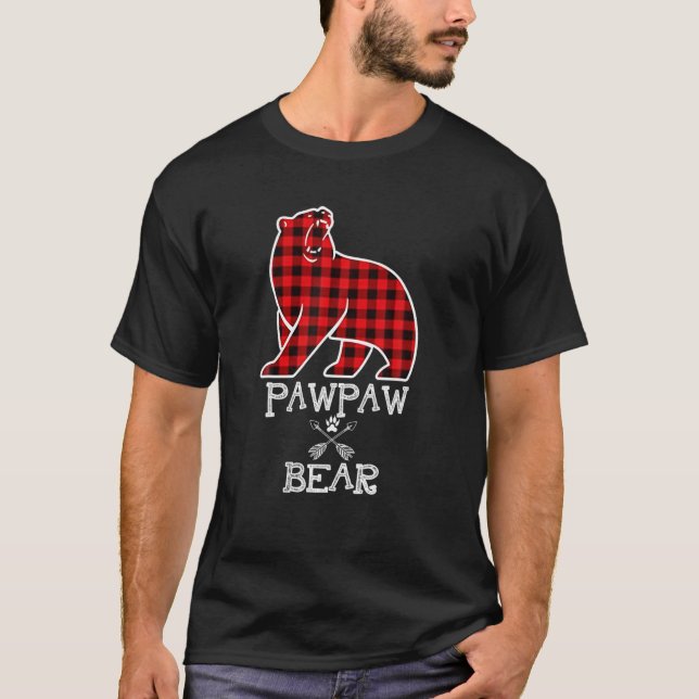 Pawpaw Bär Christmas Pajama Red Kariert Buffalo Fa T-Shirt (Vorderseite)