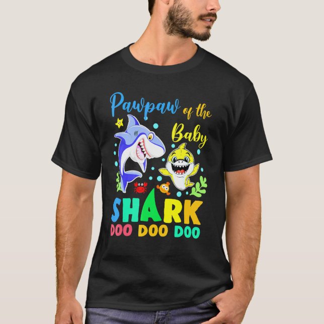 Pawpaw of the Birthday Boy Shark Blue Yellow Doo D T-Shirt (Vorderseite)