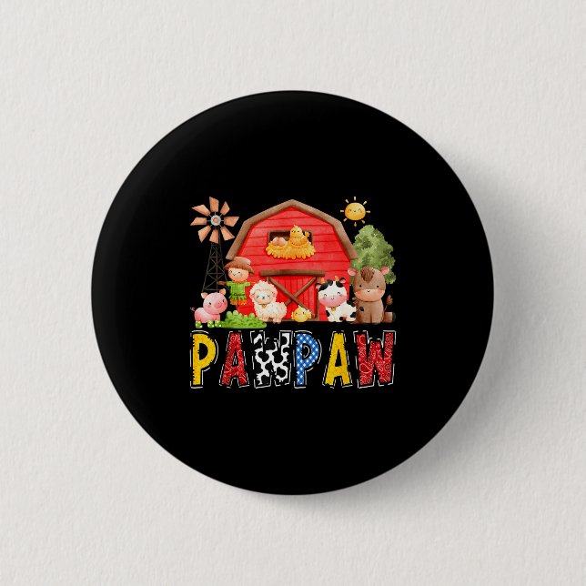 Pawpaw Red Farm Cow Birthday Boy Matching Family P Button (Vorderseite)