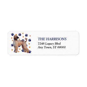 Pawprint Heart Afghan Hound Dog Return Address
