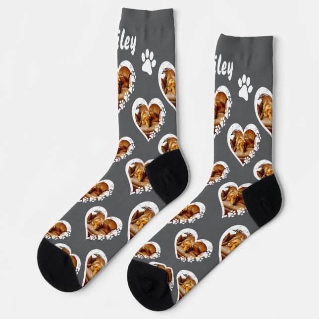 Pawprint Heart Pet Foto Socken (Linkes Detail)