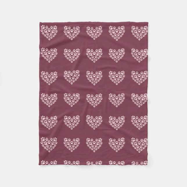 Pawprint Herz Fleecedecke (Vorderseite)