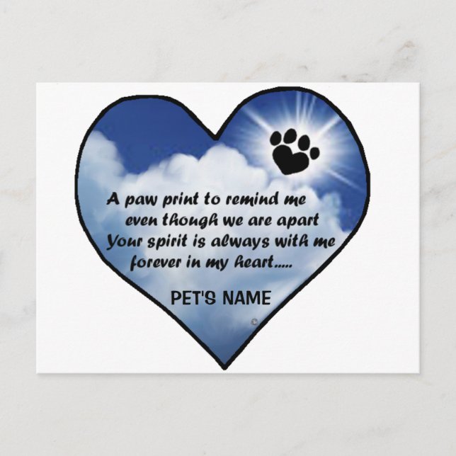 Pawprint Memorial Gedicht Postkarte (Vorderseite)