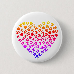 Pawprint Rainbow Heart Button