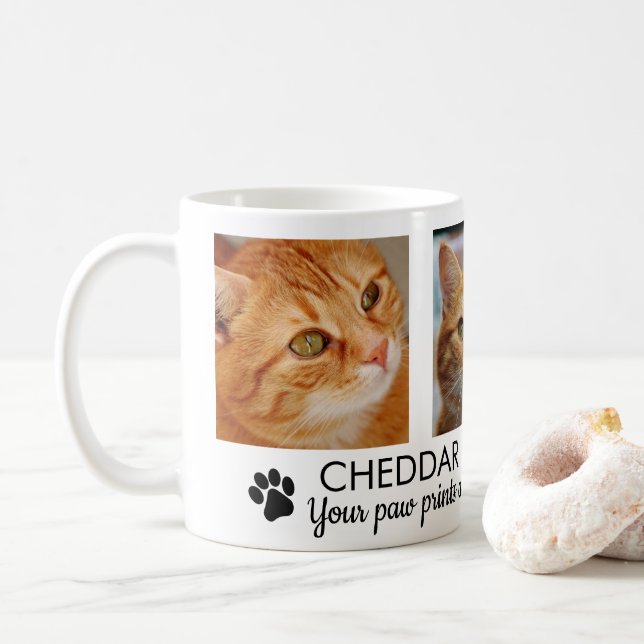 Pawprints Cat Memorial Foto Kaffee Tasse (Mit Donut)