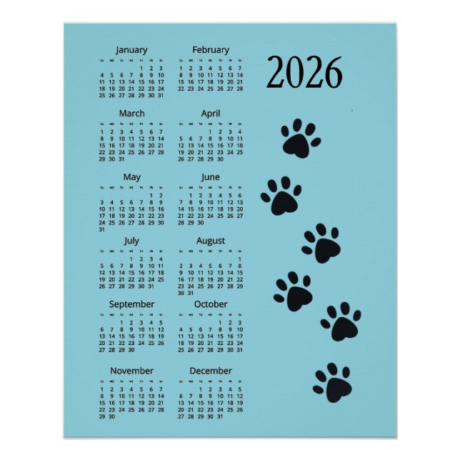 Pawprints Design 2026 Calendar Poster (Vorderseite)