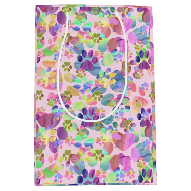 Pawprints in Rosa Mittlere Geschenktüte (Vorderseite)