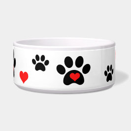 Pawprints und Herz-Hundeschüssel Napf