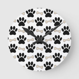 Paws And Bones Pattern Runde Wanduhr