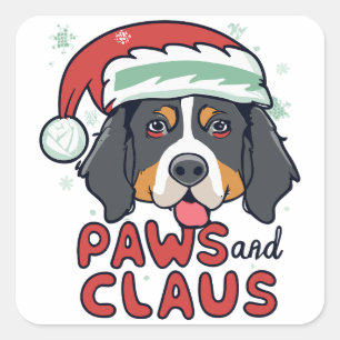 Paws and Claus - Christmas Bernese Dog Quadratischer Aufkleber