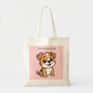 Paws and Enjoy Life Cute Puppy Tote Bag – Pastel Tragetasche