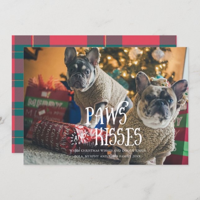 Paws and Kisses Albern Pet Foto Holiday Card Einladung (Vorne/Hinten)