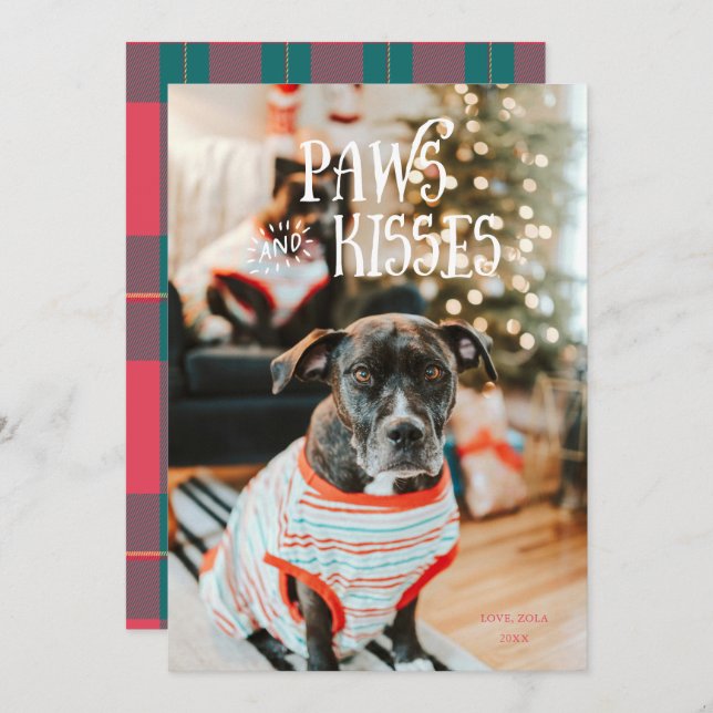 Paws and Kisses Albern Pet Foto Holiday Card Einladung (Vorne/Hinten)
