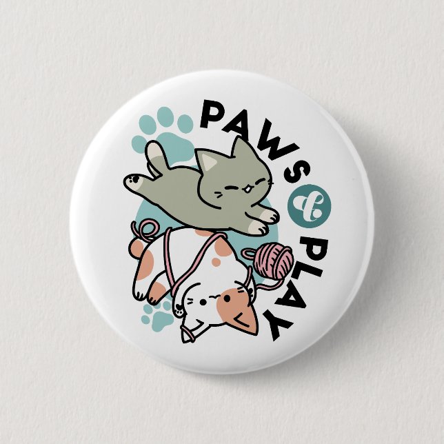 Paws and Play – Adorable Cat Illustration Button (Vorderseite)