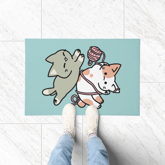 Paws and Play – Adorable Cat Illustration Fußmatte (Indoor)