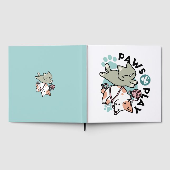 Paws and Play – Adorable Cat Illustration Gästebuch (Voll)