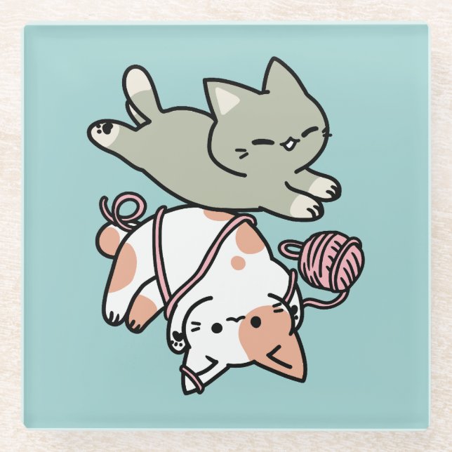 Paws and Play – Adorable Cat Illustration Glasuntersetzer (Vorderseite)