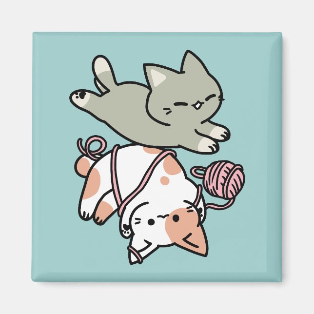 Paws and Play – Adorable Cat Illustration Magnet (Vorne)