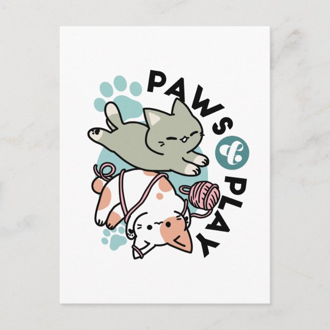 Paws and Play – Adorable Cat Illustration Postkarte (Vorderseite)