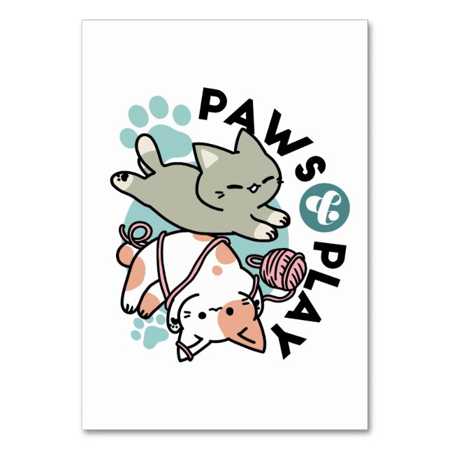 Paws and Play – Adorable Cat Illustration Tischnummer (Vorderseite)