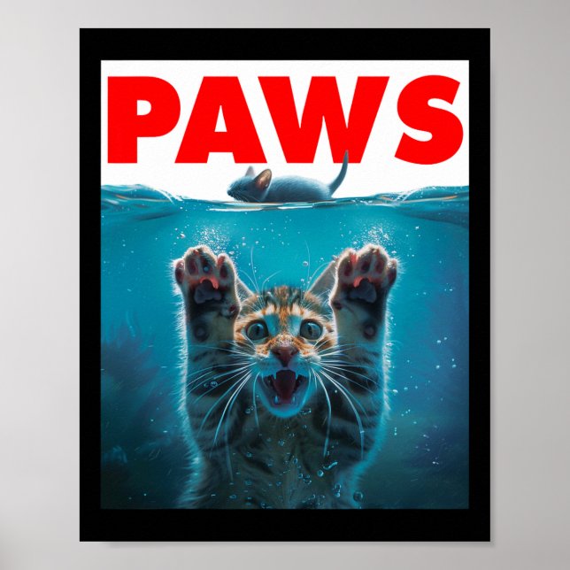 Paws Cat and Mouse Parody Humour Kitten Jagen Poster (Vorne)