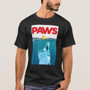 Paws Cat and Yellow Rubber Duck Aquamarin Blue Wat T-Shirt