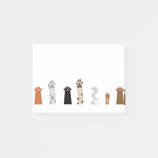 Paws Cat Dog Playful Cute Animal Comic Drawing Post-it Klebezettel (Vorderseite)