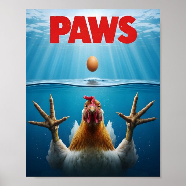 PAWS Chicken Meme – Jaws-Inspired Poultry Humor Poster (Vorne)