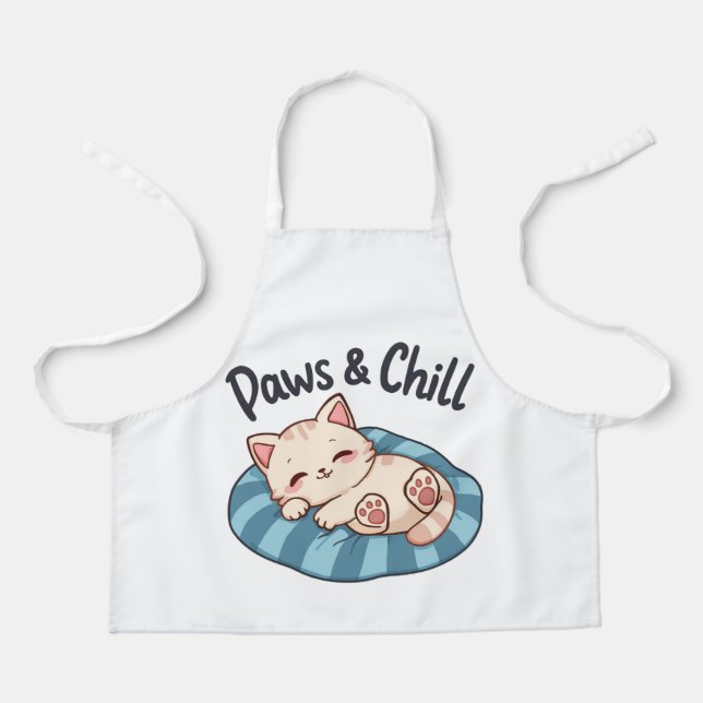 Paws & Chill Katzennapf Illustration Cartoon Schürze (Vorderseite)