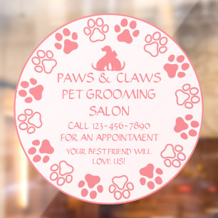 Paws Claws Pet Grooming Front Pink anpassen Fensteraufkleber