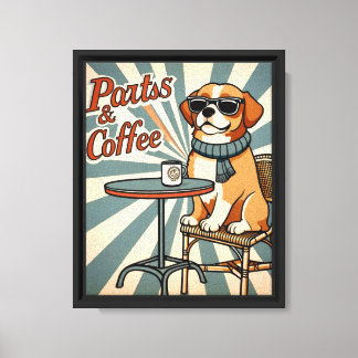 "Paws & Coffee Retro Leinwanddruck – Cooler Hund C