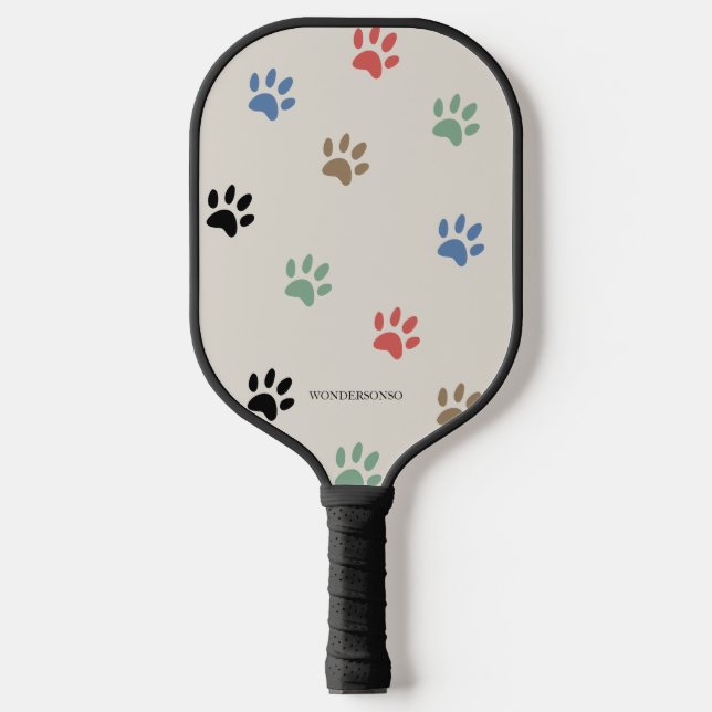 Paws Dog Cat Monogrammed Name Pickleball Schläger (Vorderseite)