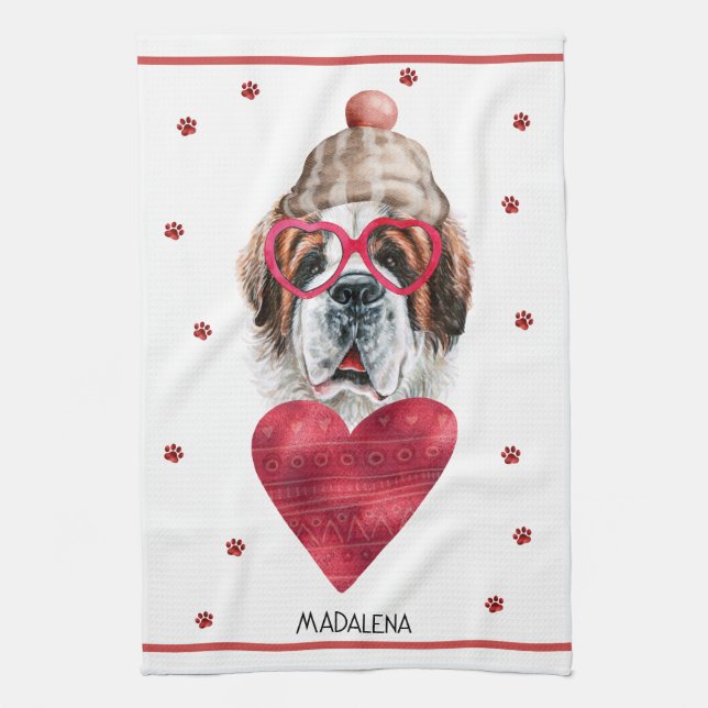 Paws Dog Lover Valentine Gift Saint Bernard Geschirrtuch (Vertikal)