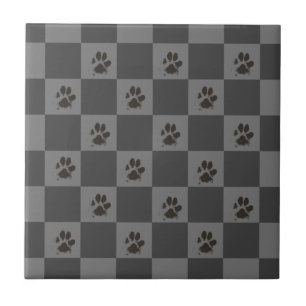 Paws Dog Pet Checkerboard Dunkelgrau   Fliese