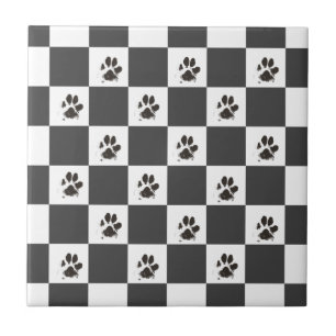 Paws Dog Pet Checkerboard Schwarz-weiß   Fliese