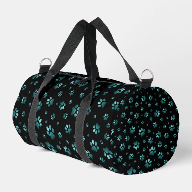 Paws drucken funkelnden Cyan-Glitzer, Duffle Bag (Linke Seite)