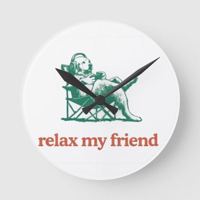 Paws & Headsets Runde Wanduhr (Vorderseite)