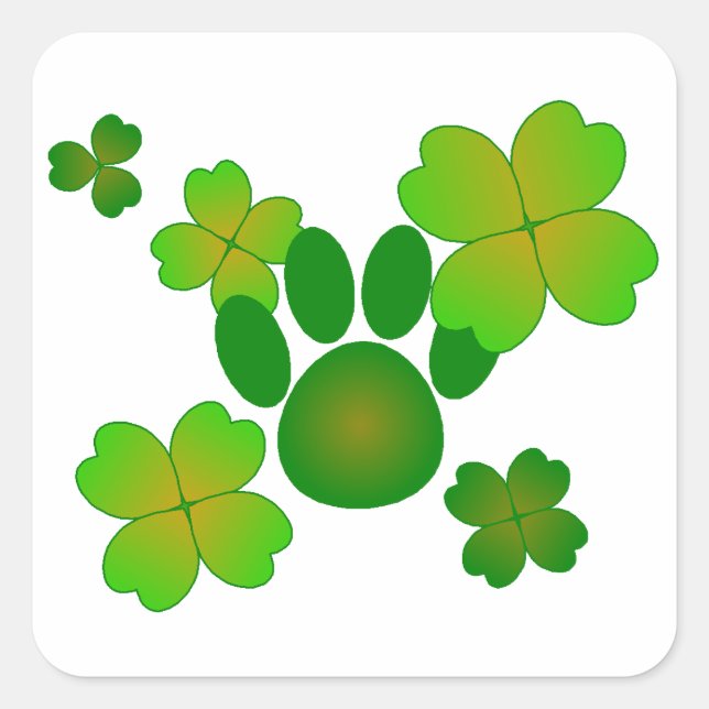 Paws Here Square Sticker Green Paw Print with Sham (Vorderseite)