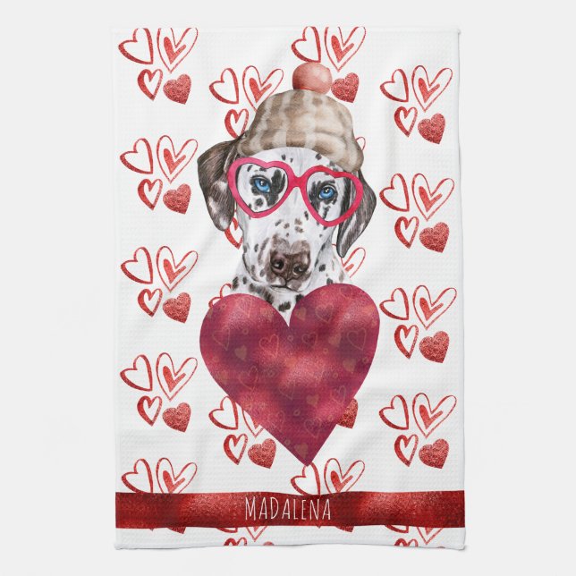 Paws Hund Lover Valentine Geschenk Dalmatiner Geschirrtuch (Vertikal)