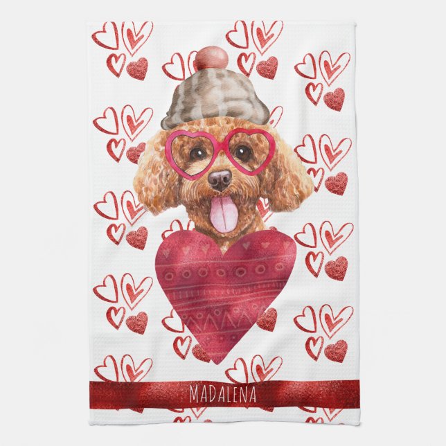Paws Hund Lover Valentine Geschenk Poodle Geschirrtuch (Vertikal)