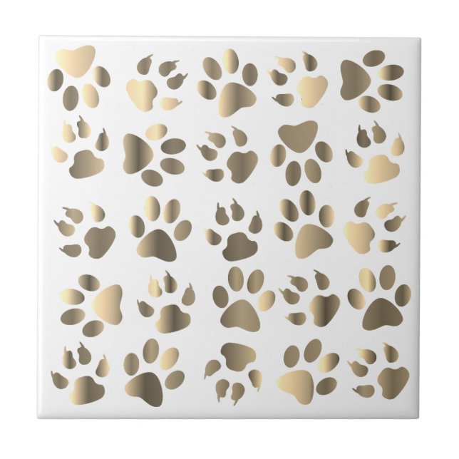 Paws Hund Taupe Beige Gold Tile Fliese (Vorderseite)