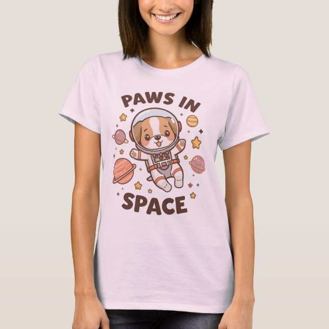 Paws in Space Funny Astronaut Cat T-Shirt – Cool  (Vorderseite)