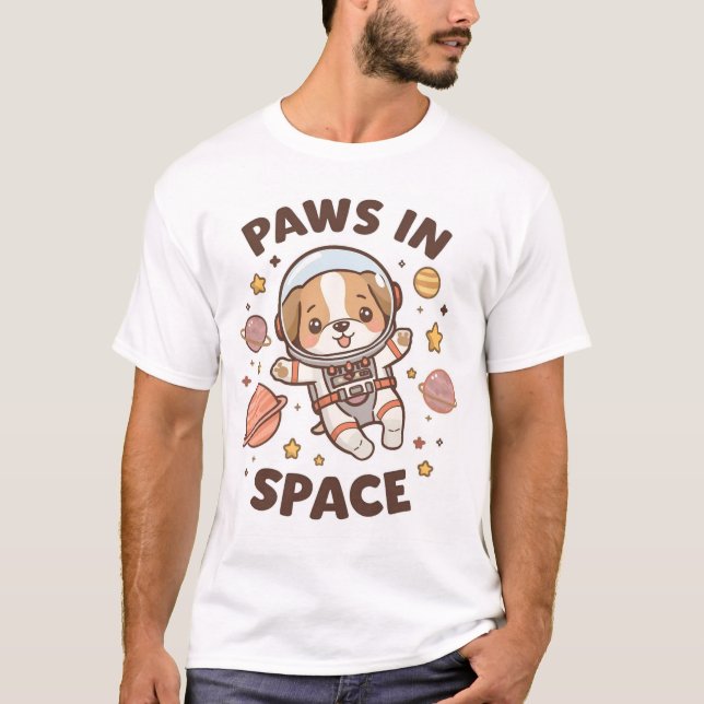 Paws in Space Funny Astronaut Cat T-Shirt – Cool  (Vorderseite)