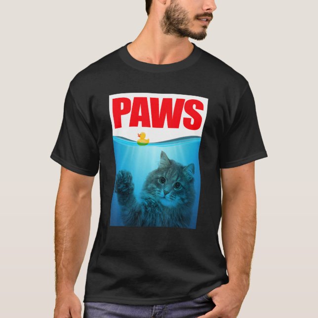 PAWS Katze und gelbe Gummiente T-Shirt (Vorderseite)