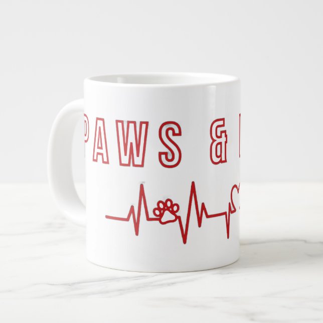Paws & Liebe Niedliches Haustier Lover Typografie  Jumbo-Tasse (Vorderseite Links)