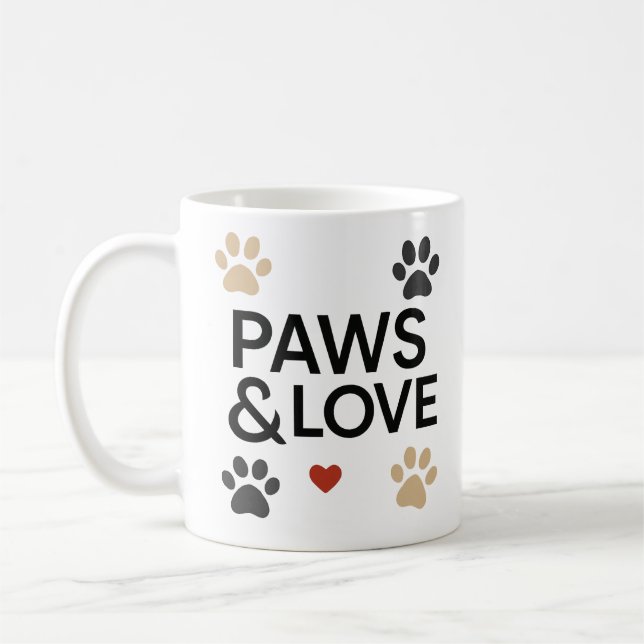 "PAWS & LOVE" Pet Lover Mug | Minimalist Dog  Kaffeetasse (Links)
