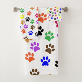 Paws Muster Tierpaw Hund Lover farbiger Regenbogen Badhandtuch Set