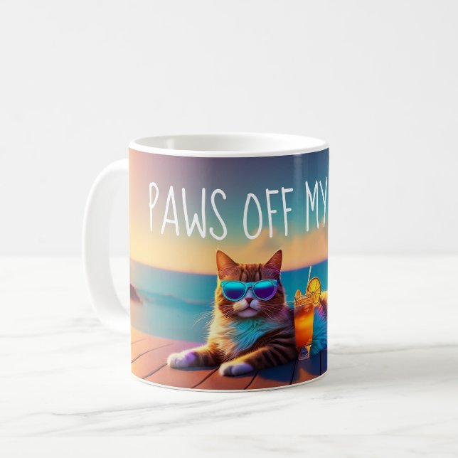 Paws Off My Drink - Cat With Shades Mugs Kaffeetasse (Vorderseite Links)