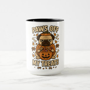 Paws Off My Treats Grumpy Pug Halloween Kostüm Tasse